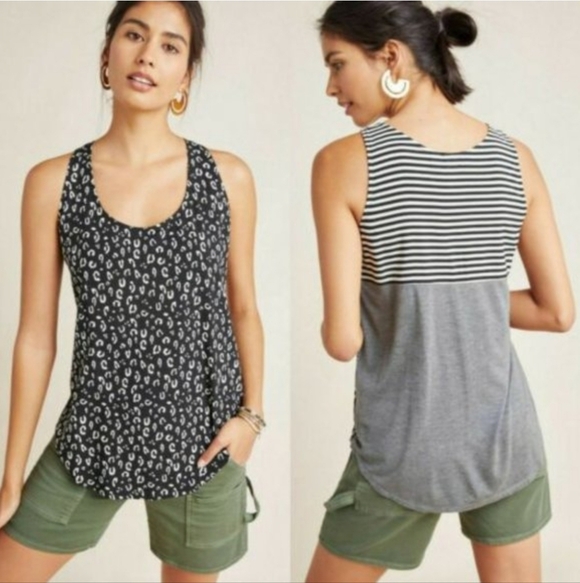Dolan Left Coast Anthropologie Mixed Media Leopard Stripe Tank Top - Size XS - Picture 3 of 8